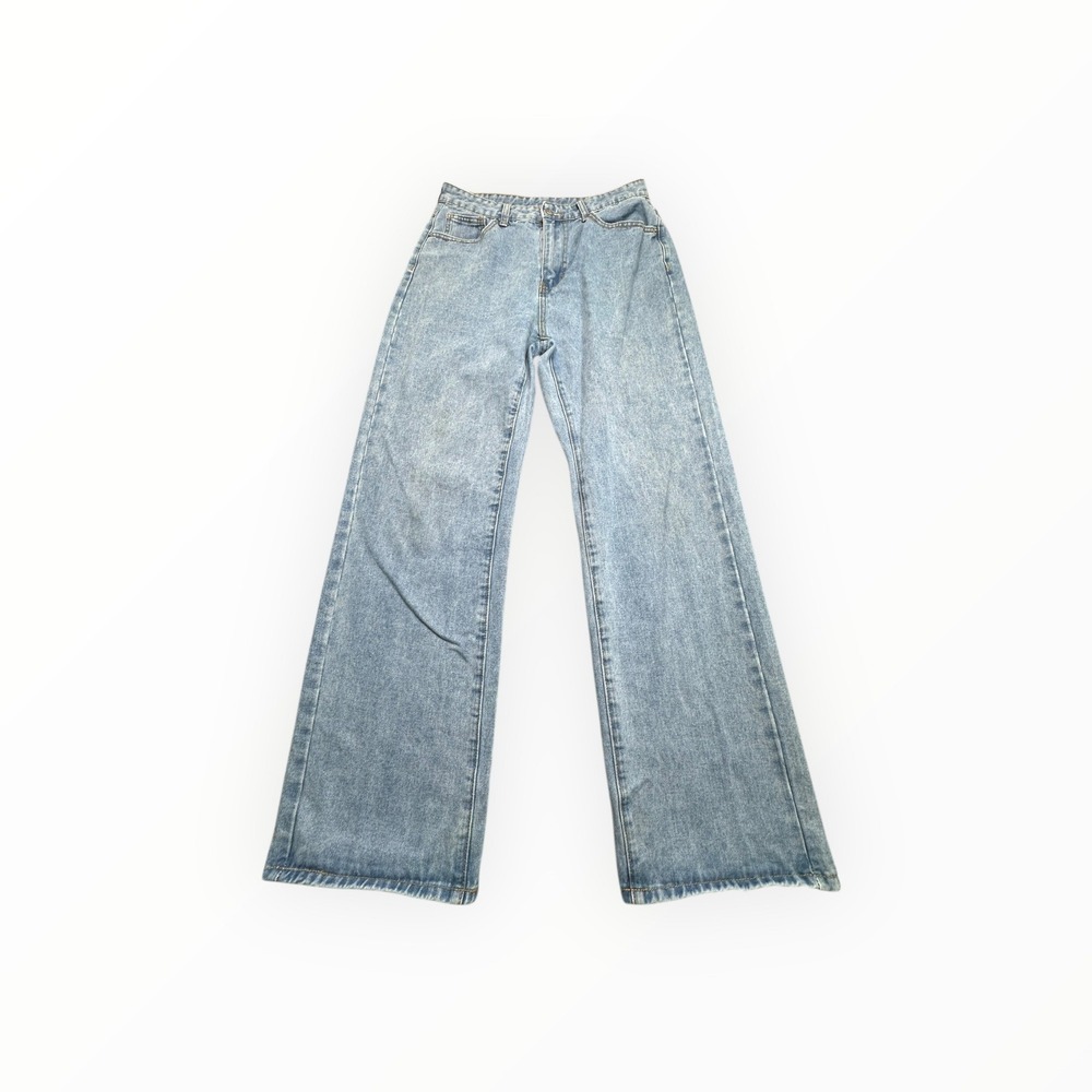 SHEIN Jeans Womens L Light Blue Wide‎ Leg High Waisted Flared Denim Pants